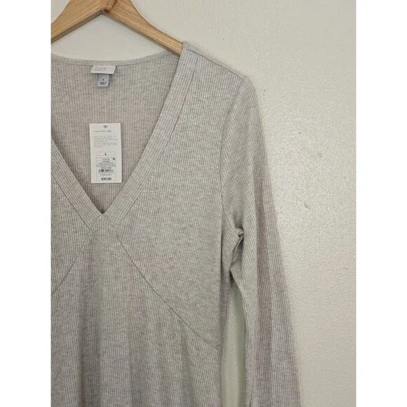 A New Day Ribbed Knit Maxi Dress Long Sleeve Oatmeal Neutral Size Large - Picture 3 of 10